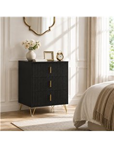 HOMCOM Modern 3-Drawer Dresser, Fluted Bedroom Dresser Chest of Drawers with Metal Legs and Steel Handles for Bedroom, Black 2