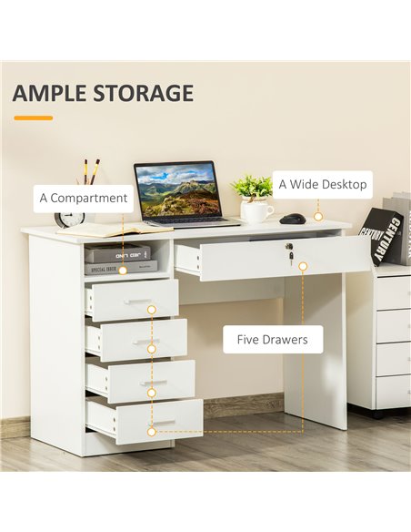 HOMCOM Computer Desk, Home Office Desk with Lockable Drawer, Storage Shelf for Study Bedroom, 110 x 50 x 76 cm, White - pic 20523 | FastDaddyshop