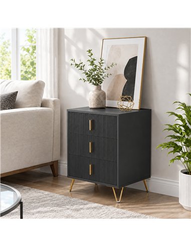 HOMCOM Modern 3-Drawer Dresser, Fluted Bedroom Dresser Chest of Drawers with Metal Legs and Steel Handles for Bedroom, Black