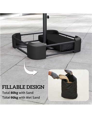 Outsunny Garden Parasol Base 80 kg Sand Filled Heavy Duty Stand for Cantilever Umbrellas and 48 mm Poles Black