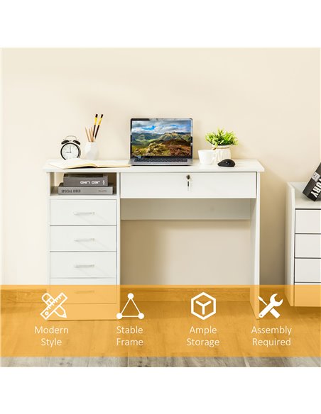 HOMCOM Computer Desk, Home Office Desk with Lockable Drawer, Storage Shelf for Study Bedroom, 110 x 50 x 76 cm, White - pic 20524 | FastDaddyshop