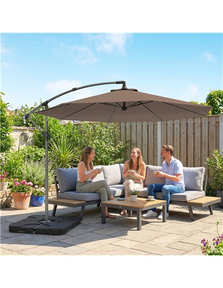 Outsunny 3m Overhanging Parasol, with Base, Weights and Cover - Coffee - pic 205246 | FastDaddyshop