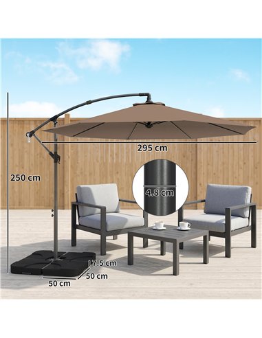 Outsunny 3m Overhanging Parasol, with Base, Weights and Cover - Coffee