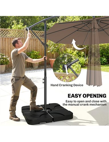 Outsunny 3m Overhanging Parasol, with Base, Weights and Cover - Coffee
