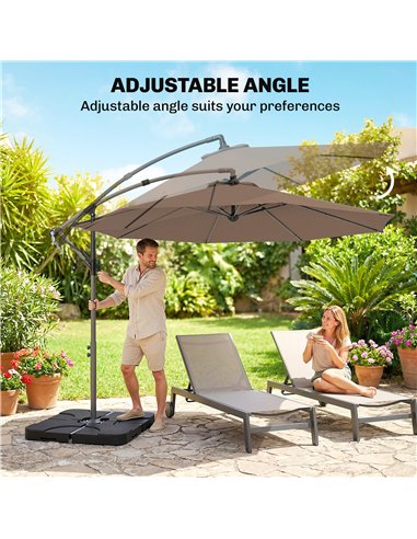 Outsunny 3m Overhanging Parasol, with Base, Weights and Cover - Coffee