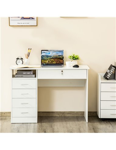 HOMCOM Computer Desk, Home Office Desk with Lockable Drawer, Storage Shelf for Study Bedroom, 110 x 50 x 76 cm, White