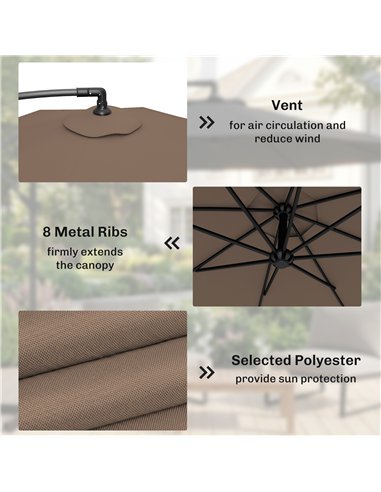 Outsunny 3m Overhanging Parasol, with Base, Weights and Cover - Coffee