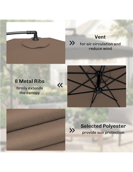 Outsunny 3m Overhanging Parasol, with Base, Weights and Cover - Coffee - pic 205250 | FastDaddyshop