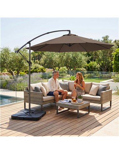 Outsunny 3m Overhanging Parasol, with Base, Weights and Cover - Coffee