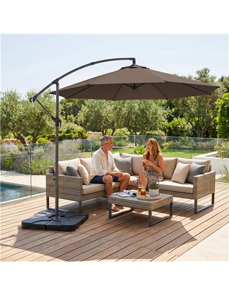 Outsunny 3m Overhanging Parasol, with Base, Weights and Cover - Coffee - pic 205253 | FastDaddyshop