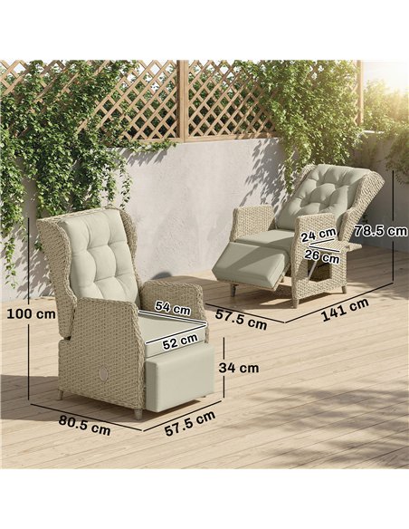 Outsunny Rattan Garden Recliner Chair, Reclining Garden Chair with Adjustable Back and Footrest, Flip Table, Cushion, Brown - pic 205265 | FastDaddyshop