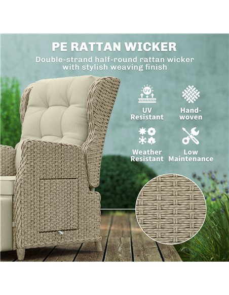Outsunny Rattan Garden Recliner Chair, Reclining Garden Chair with Adjustable Back and Footrest, Flip Table, Cushion, Brown - pic 205267 | FastDaddyshop