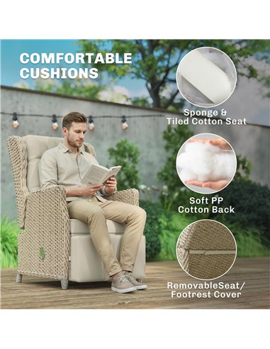 Outsunny Rattan Garden Recliner Chair, Reclining Garden Chair with Adjustable Back and Footrest, Flip Table, Cushion, Brown