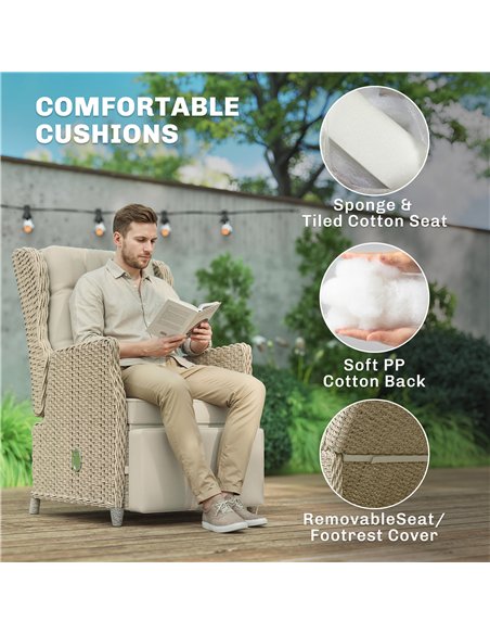 Outsunny Rattan Garden Recliner Chair, Reclining Garden Chair with Adjustable Back and Footrest, Flip Table, Cushion, Brown - pic 205269 | FastDaddyshop