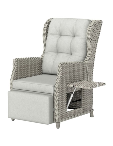 Outsunny Rattan Garden Recliner Chair, Reclining Garden Chair with Adjustable Back and Footrest, Flip Table, Cushion, Light Grey - pic 205272 | FastDaddyshop