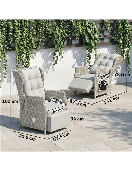 Outsunny Rattan Garden Recliner Chair, Reclining Garden Chair with Adjustable Back and Footrest, Flip Table, Cushion, Light Grey - pic 205274 | FastDaddyshop