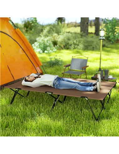 Outsunny Double Camping Cot Bed, with Bag - Khaki
