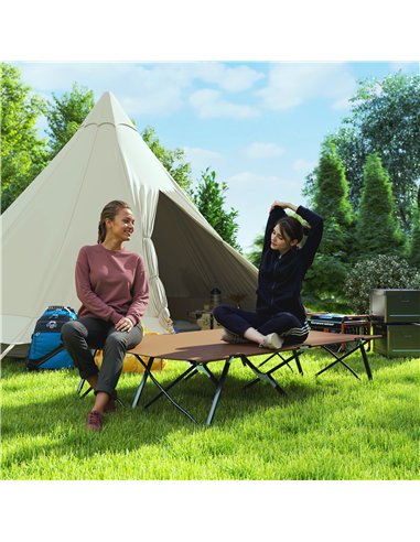 Outsunny Double Camping Cot Bed, with Bag - Khaki