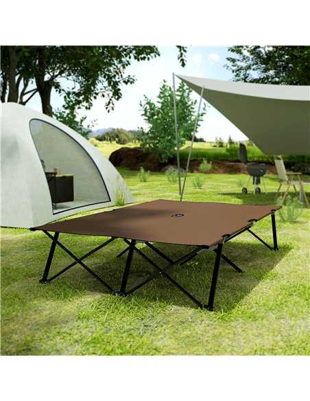 Outsunny Double Camping Cot Bed, with Bag - Khaki - pic 205289 | FastDaddyshop