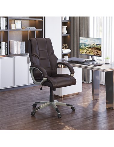HOMCOM Home Office Computer Desk Chair with Faux Leather, Rocking Function, Brown