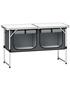 Outsunny Camping Cupboards Folding Portable Aluminium Camp Cook Station with Storage Cupboard for Outdoor BBQ