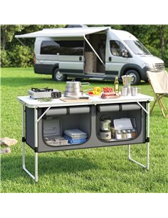 Outsunny Camping Cupboards Folding Portable Aluminium Camp Cook Station with Storage Cupboard for Outdoor BBQ 2