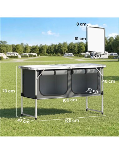 Outsunny Camping Cupboards Folding Portable Aluminium Camp Cook Station with Storage Cupboard for Outdoor BBQ