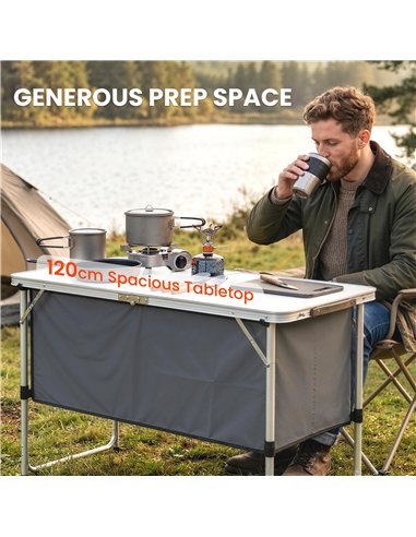 Outsunny Camping Cupboards Folding Portable Aluminium Camp Cook Station with Storage Cupboard for Outdoor BBQ