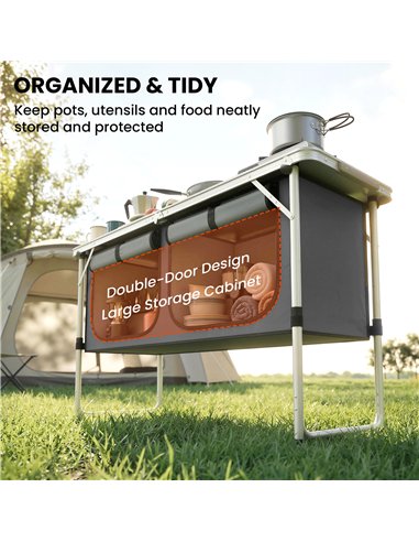 Outsunny Camping Cupboards Folding Portable Aluminium Camp Cook Station with Storage Cupboard for Outdoor BBQ