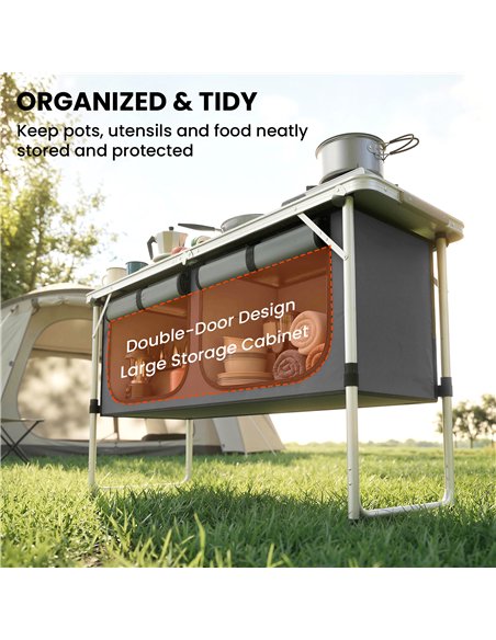 Outsunny Camping Cupboards Folding Portable Aluminium Camp Cook Station with Storage Cupboard for Outdoor BBQ - pic 205294 | FastDaddyshop
