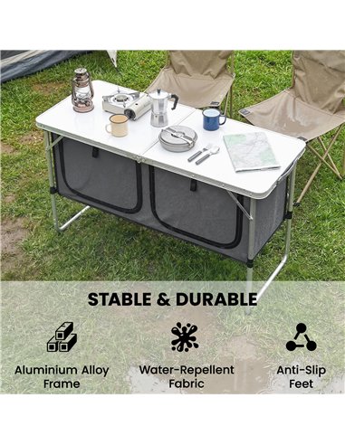Outsunny Camping Cupboards Folding Portable Aluminium Camp Cook Station with Storage Cupboard for Outdoor BBQ