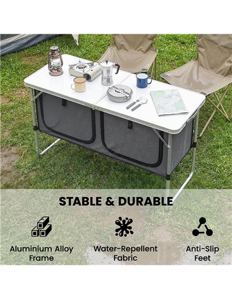 Outsunny Camping Cupboards Folding Portable Aluminium Camp Cook Station with Storage Cupboard for Outdoor BBQ - pic 205295 | FastDaddyshop