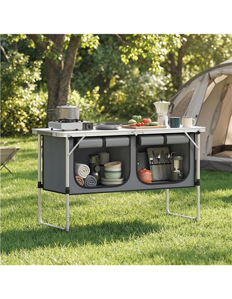 Outsunny Camping Cupboards Folding Portable Aluminium Camp Cook Station with Storage Cupboard for Outdoor BBQ - pic 205297 | FastDaddyshop
