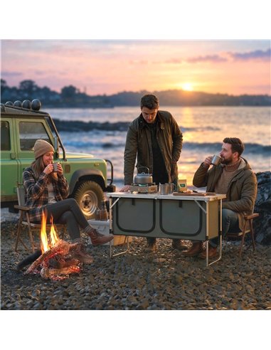 Outsunny Camping Cupboards Folding Portable Aluminium Camp Cook Station with Storage Cupboard for Outdoor BBQ