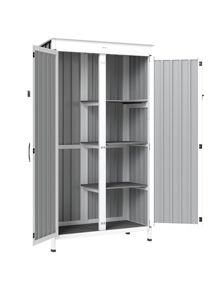 Outsunny Outdoor Storage Cabinet with Removable Shelves, Garden Tool Shed with Asphalt Roof, White and Black - pic 205299 | FastDaddyshop
