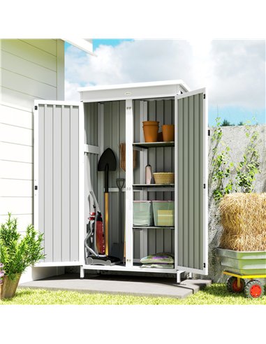 Outsunny Outdoor Storage Cabinet with Removable Shelves, Garden Tool Shed with Asphalt Roof, White and Black