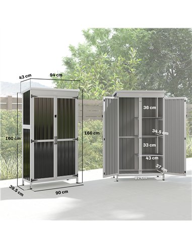 Outsunny Outdoor Storage Cabinet with Removable Shelves, Garden Tool Shed with Asphalt Roof, White and Black