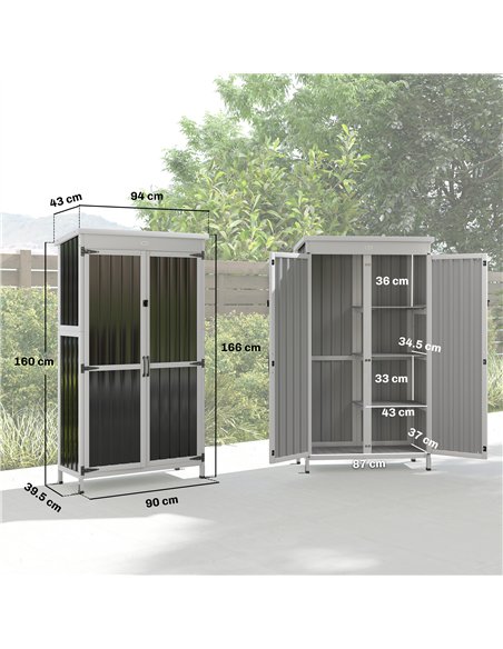 Outsunny Outdoor Storage Cabinet with Removable Shelves, Garden Tool Shed with Asphalt Roof, White and Black - pic 205301 | FastDaddyshop