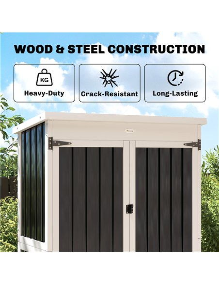 Outsunny Outdoor Storage Cabinet with Removable Shelves, Garden Tool Shed with Asphalt Roof, White and Black - pic 205302 | FastDaddyshop