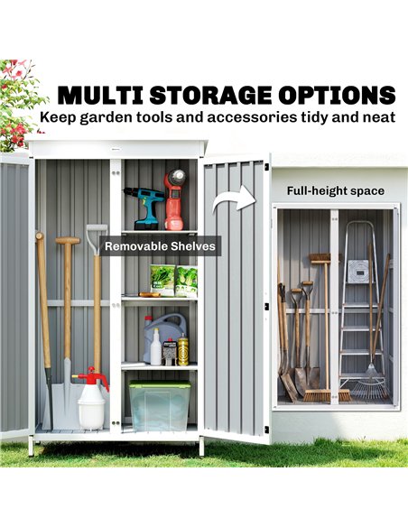 Outsunny Outdoor Storage Cabinet with Removable Shelves, Garden Tool Shed with Asphalt Roof, White and Black - pic 205303 | FastDaddyshop