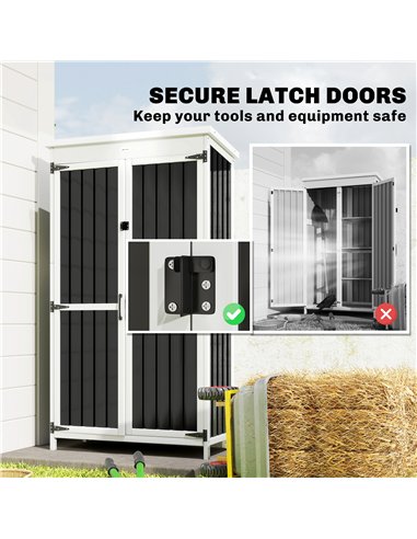 Outsunny Outdoor Storage Cabinet with Removable Shelves, Garden Tool Shed with Asphalt Roof, White and Black