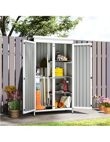 Outsunny Outdoor Storage Cabinet with Removable Shelves, Garden Tool Shed with Asphalt Roof, White and Black