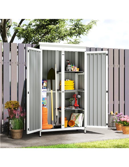 Outsunny Outdoor Storage Cabinet with Removable Shelves, Garden Tool Shed with Asphalt Roof, White and Black - pic 205306 | FastDaddyshop