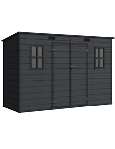 Outsunny 10 x 4 ft Resin Garden Shed, Outdoor Storage Shed with Floor, Windows, Lockable Doors and Vents, Dark Grey