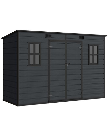 Outsunny 10 x 4 ft Resin Garden Shed, Outdoor Storage Shed with Floor, Windows, Lockable Doors and Vents, Dark Grey - pic 205308 | FastDaddyshop