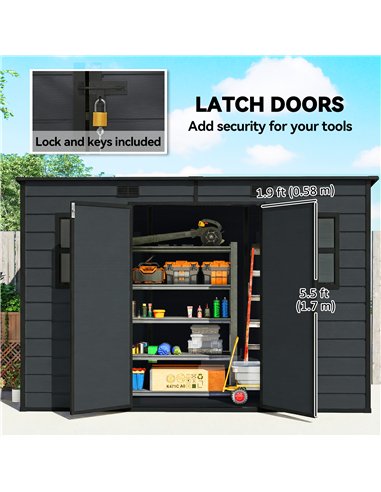 Outsunny 10 x 4 ft Resin Garden Shed, Outdoor Storage Shed with Floor, Windows, Lockable Doors and Vents, Dark Grey