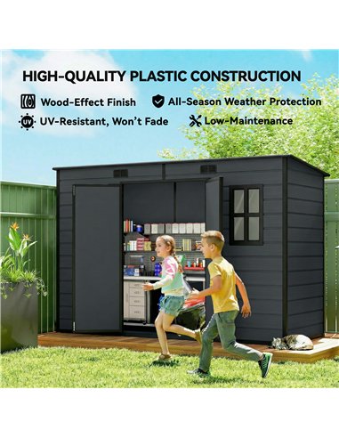 Outsunny 10 x 4 ft Resin Garden Shed, Outdoor Storage Shed with Floor, Windows, Lockable Doors and Vents, Dark Grey
