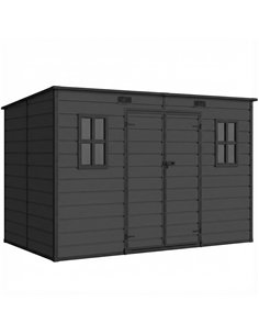 Outsunny 10 x 6 ft Resin Garden Shed, Outdoor Storage Shed with Floor, Windows, Lockable Doors and Vents, Dark Grey