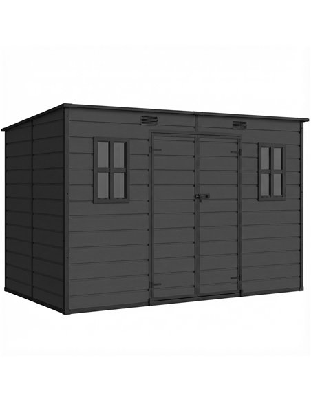 Outsunny 10 x 6 ft Resin Garden Shed, Outdoor Storage Shed with Floor, Windows, Lockable Doors and Vents, Dark Grey - pic 205317 | FastDaddyshop