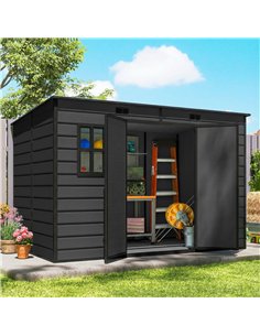 Outsunny 10 x 6 ft Resin Garden Shed, Outdoor Storage Shed with Floor, Windows, Lockable Doors and Vents, Dark Grey 2